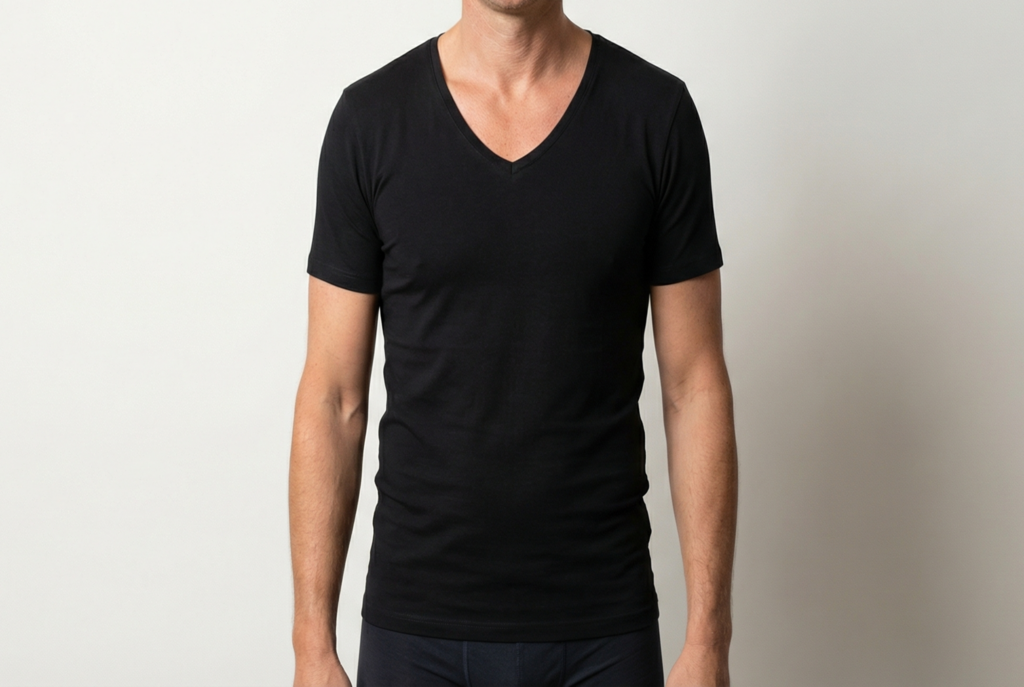 Beeren Heren Diepe V-Hals T-Shirt Extra Lang M3000 Zwart voordeelpack - gedragen