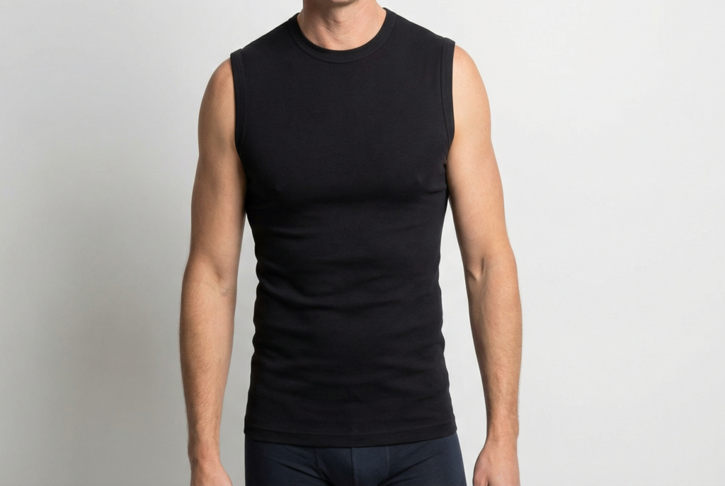 Beeren Heren Extra Lang Mouwloos Shirt Zwart 2-Pack - gedragen