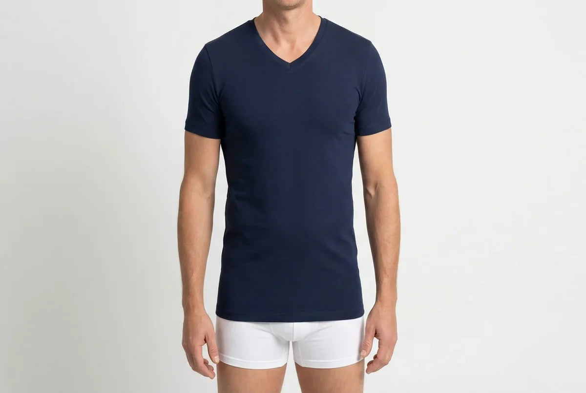 Beeren Heren V-Hals T-Shirt Extra Lang M3000 marine Mega voordeelpack - gedragen