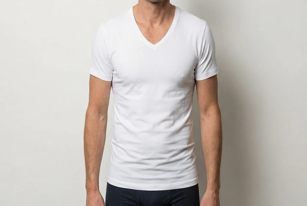 Beeren Heren Diepe V-Hals T-Shirt Extra Lang M3000 Wit voordeelpack - gedragen
