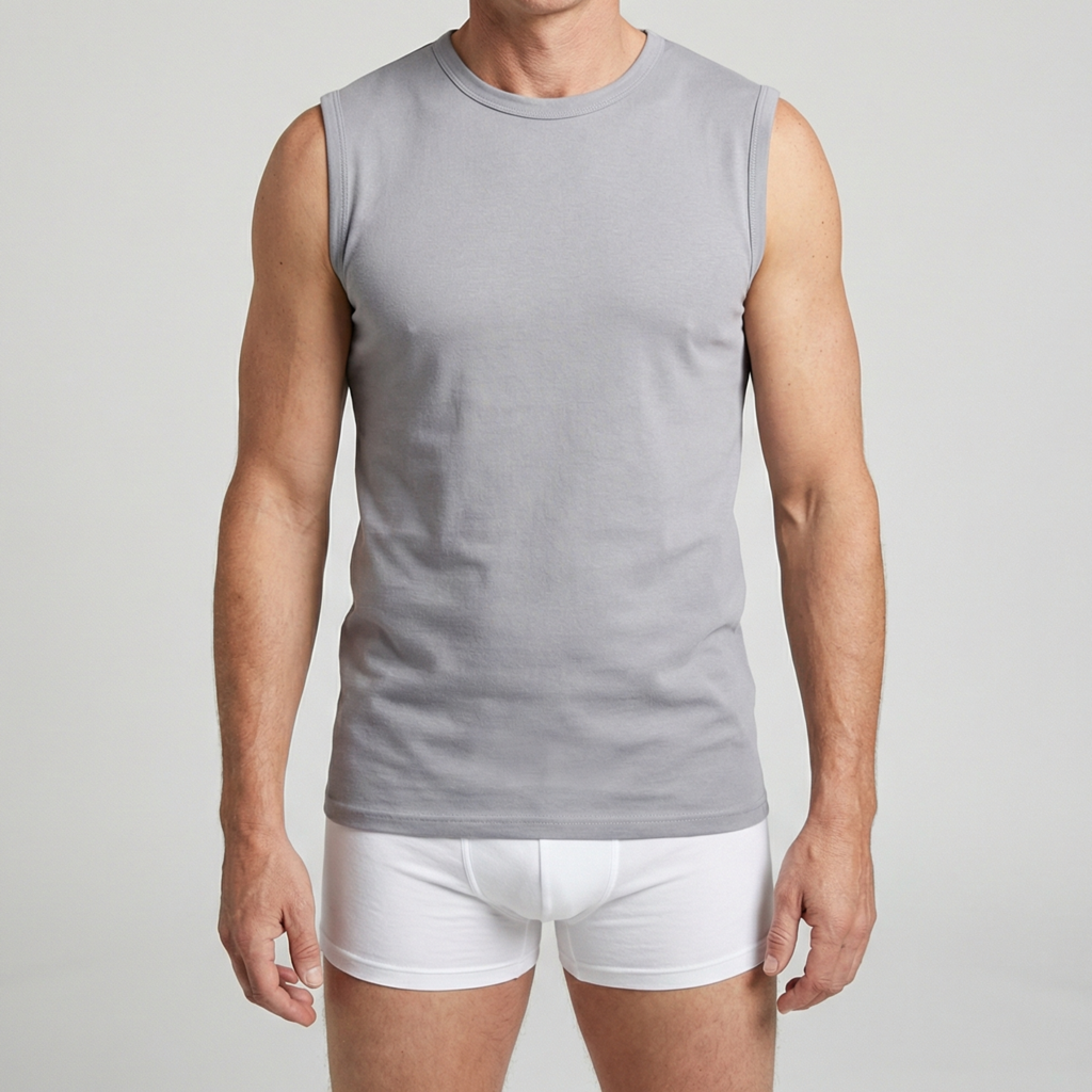 Beeren Heren Mouwloos Shirt M3000 Grijs Mega voordeelpack - gedragen