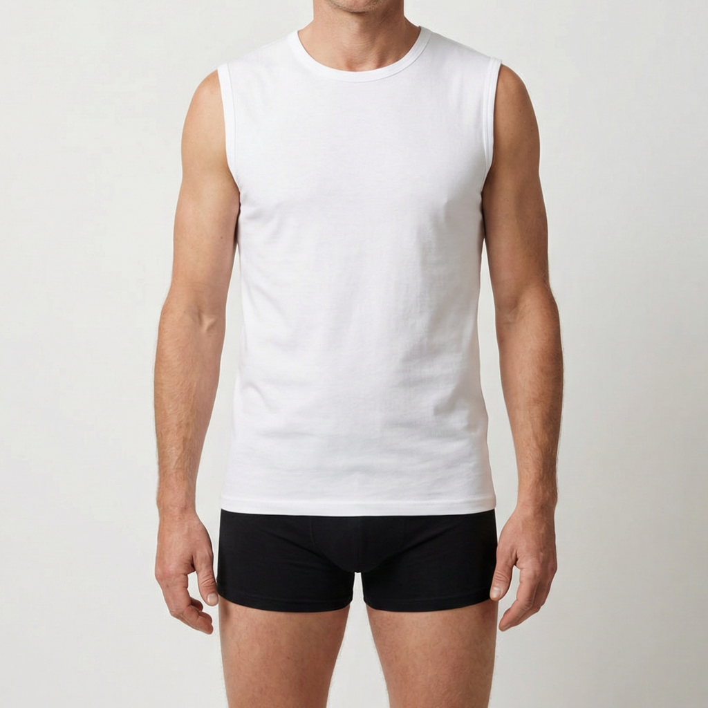 Beeren Heren Mouwloos Shirt M3000 Wit Mega voordeelpack - gedragen