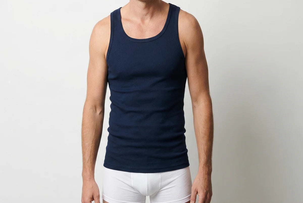 heren singlet M3000 donkerblauw voordeelpack - gedragen