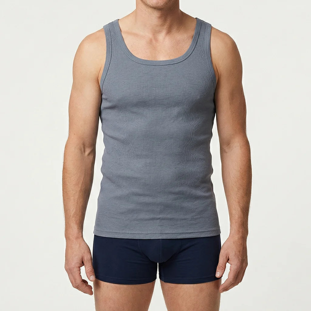 Beeren Heren Singlet M3000 Donkergrijs 2-Pack - gedragen