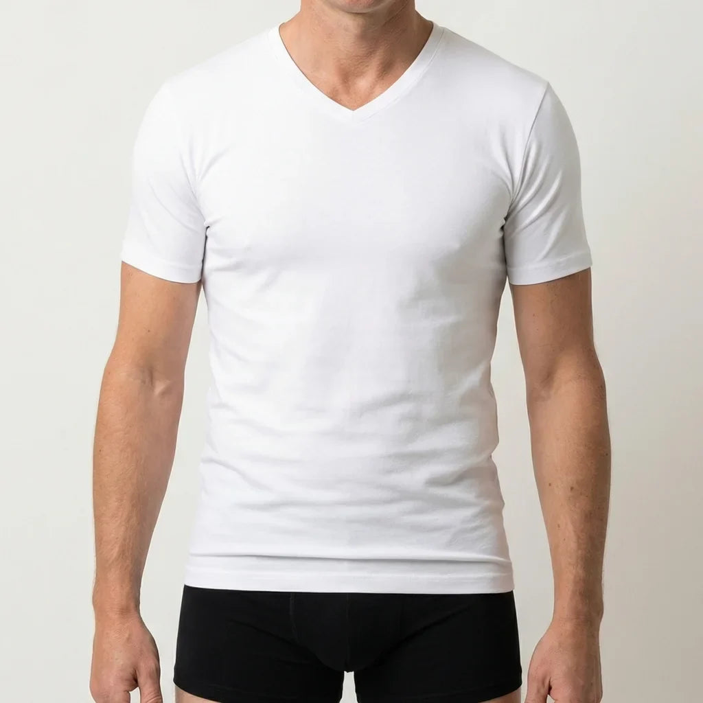 Beeren Heren T-Shirt V-Hals M3000 Wit voordeelpack - gedragen